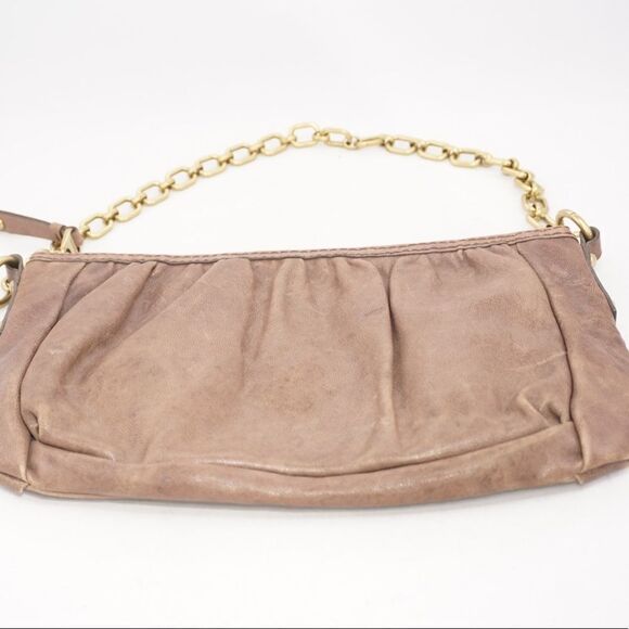 FOSSIL Brown Leather Handbag with Gold Chain Strap - Picture 2 of 9